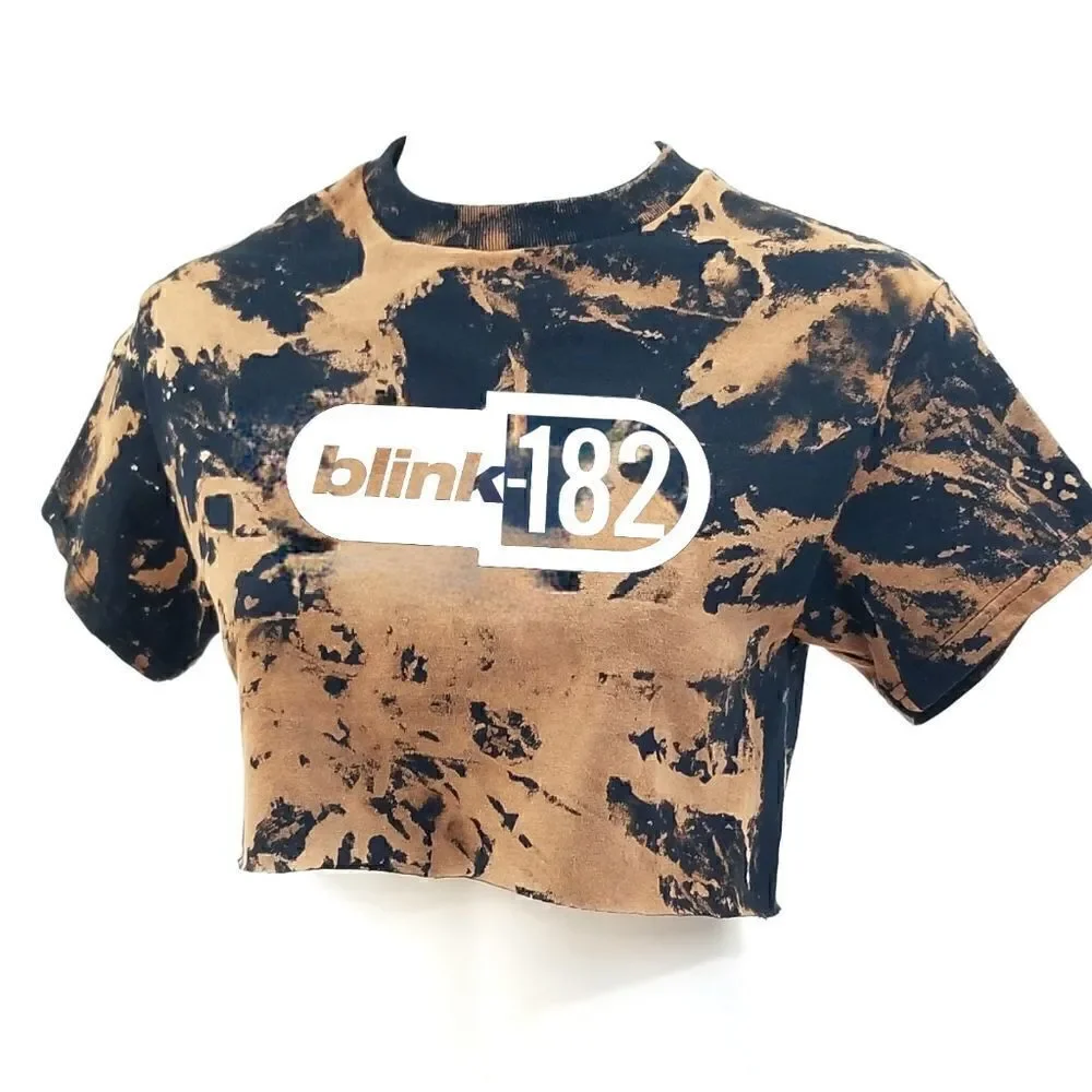 BLINK 182 Acid Washed, Distressed "Cropped" Crop Top (Band Tee) Punk Rock Tee - Picture 3 of 5